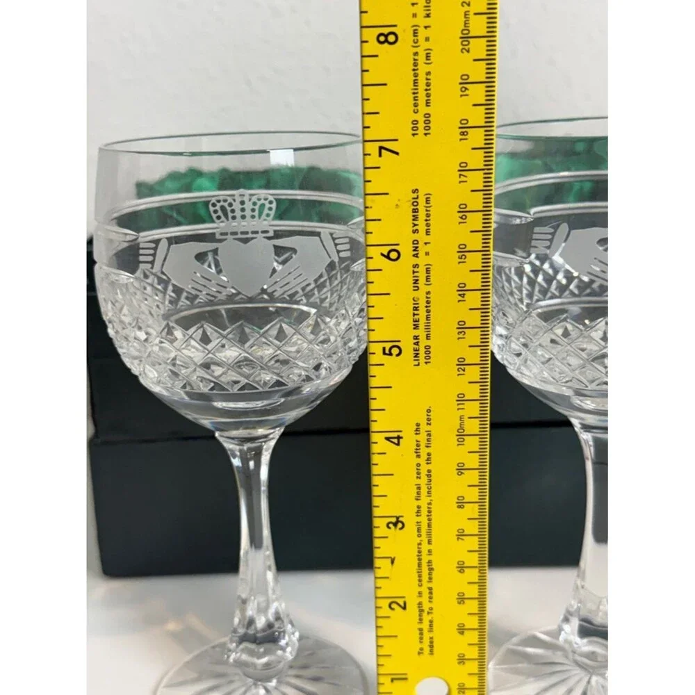 Galway Irish Cut Crystal Claddagh Wine Glasses Set of 2 IOB